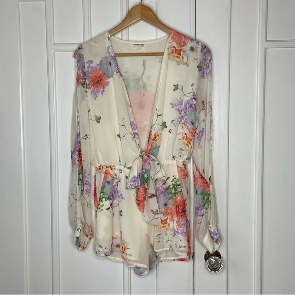 Cotton Candy LA romper cream floral print low cut  with a peek-a-boo tummy sexy - Picture 6 of 17